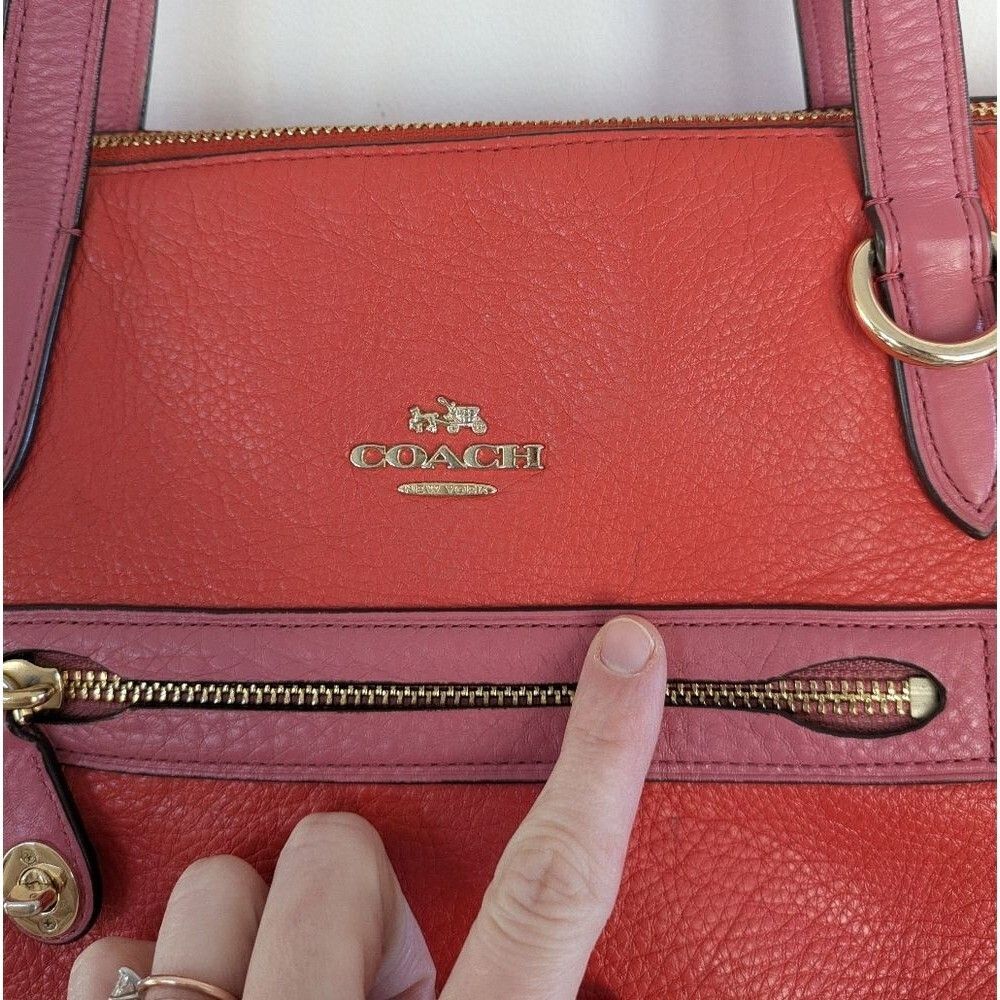 Coach Taylor pink red coral zipper clasp shoulder bag tote - Picture 3 of 16
